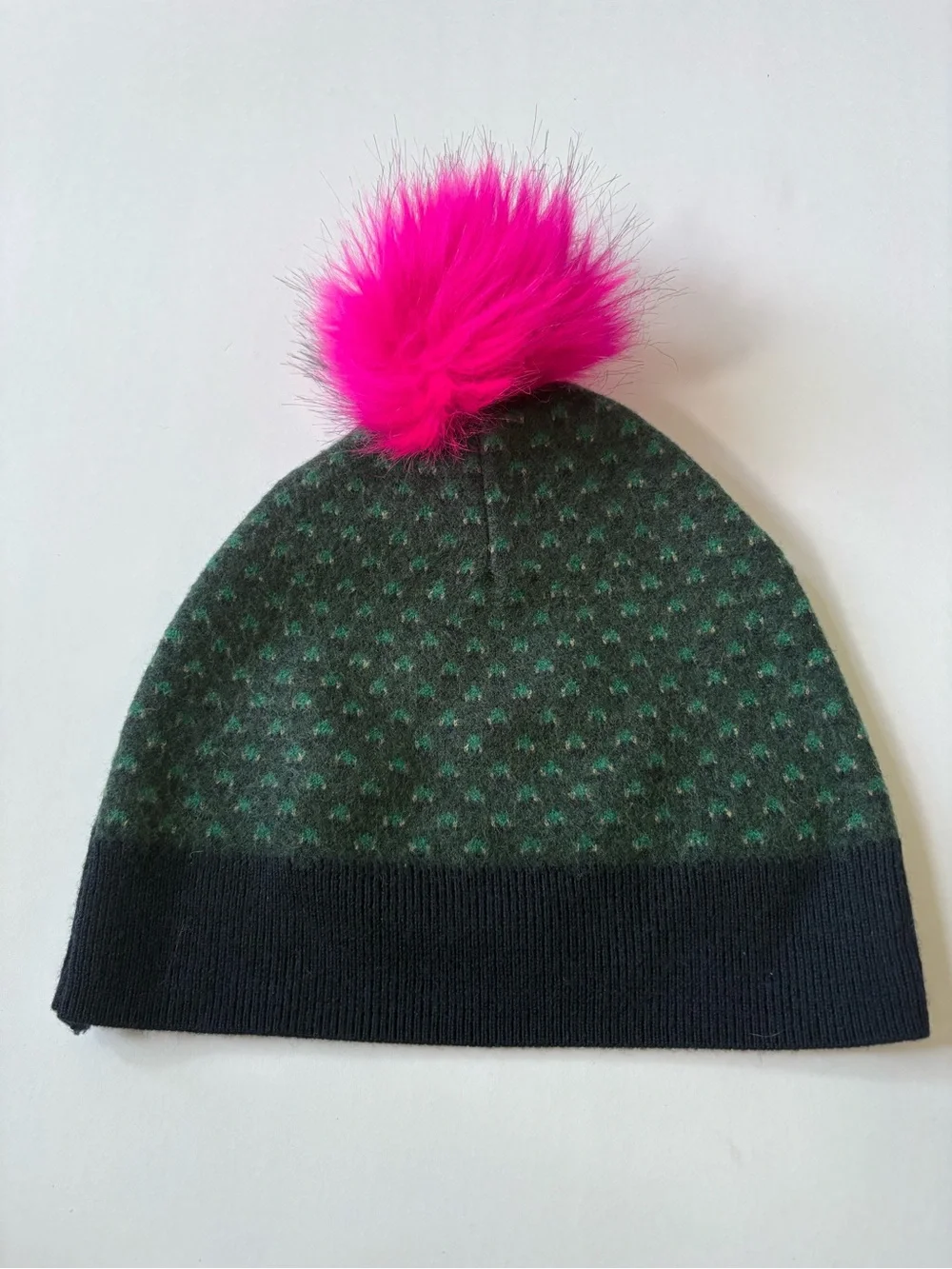 VNTG Lacoste Wool Green Blue Knit Pink Pompom Beanie Hat Women’s Logo Warm Fun